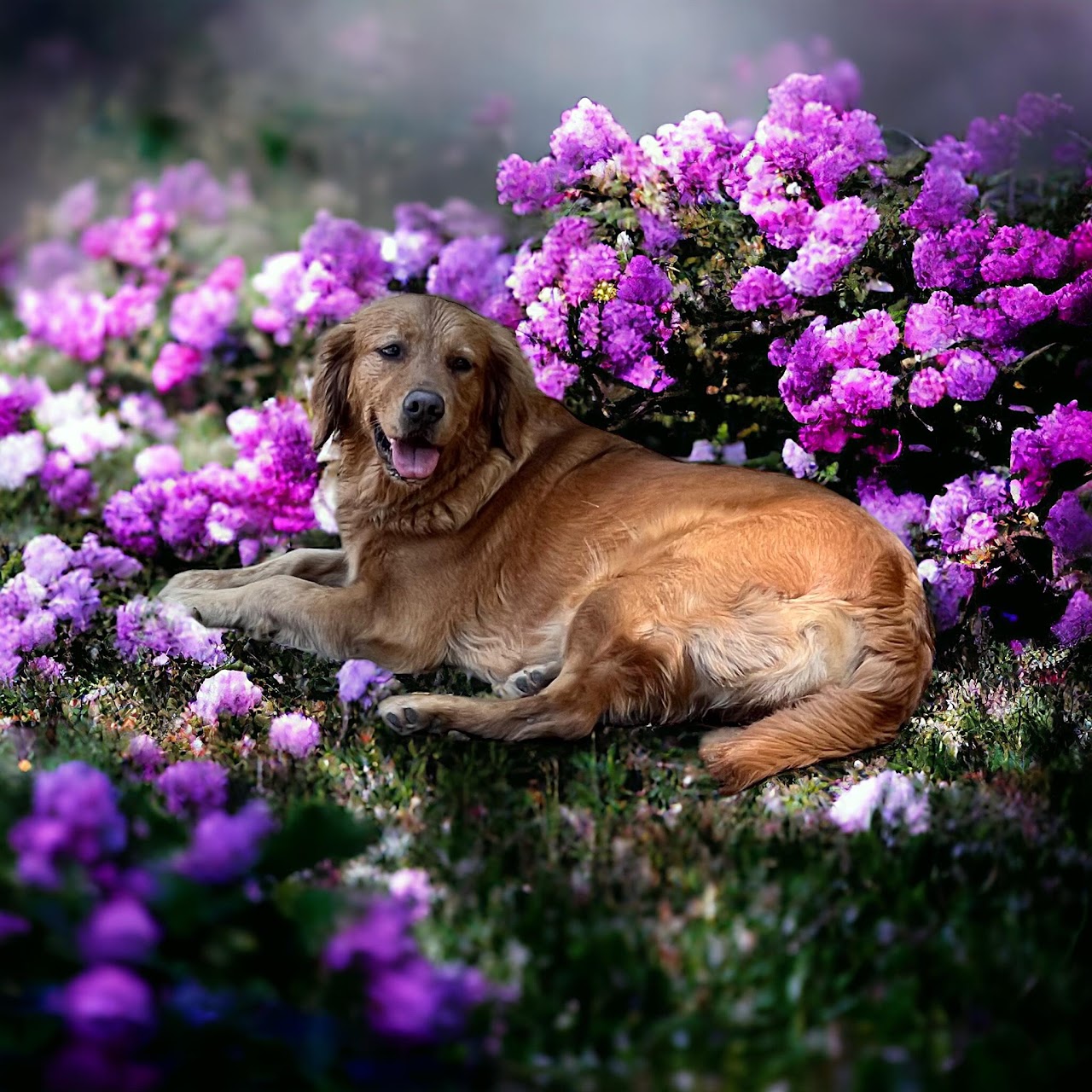Gypsy among purple flowers