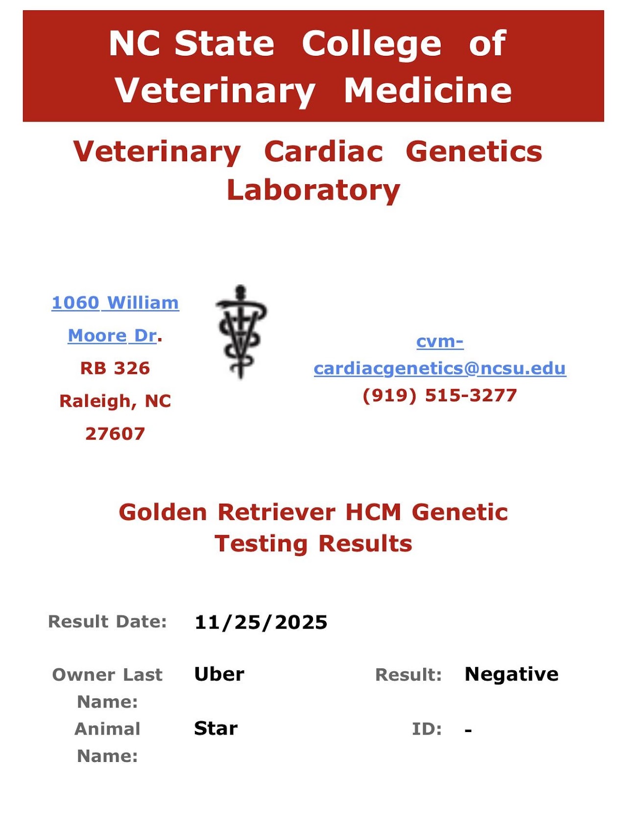 Star HCM genetic testing result